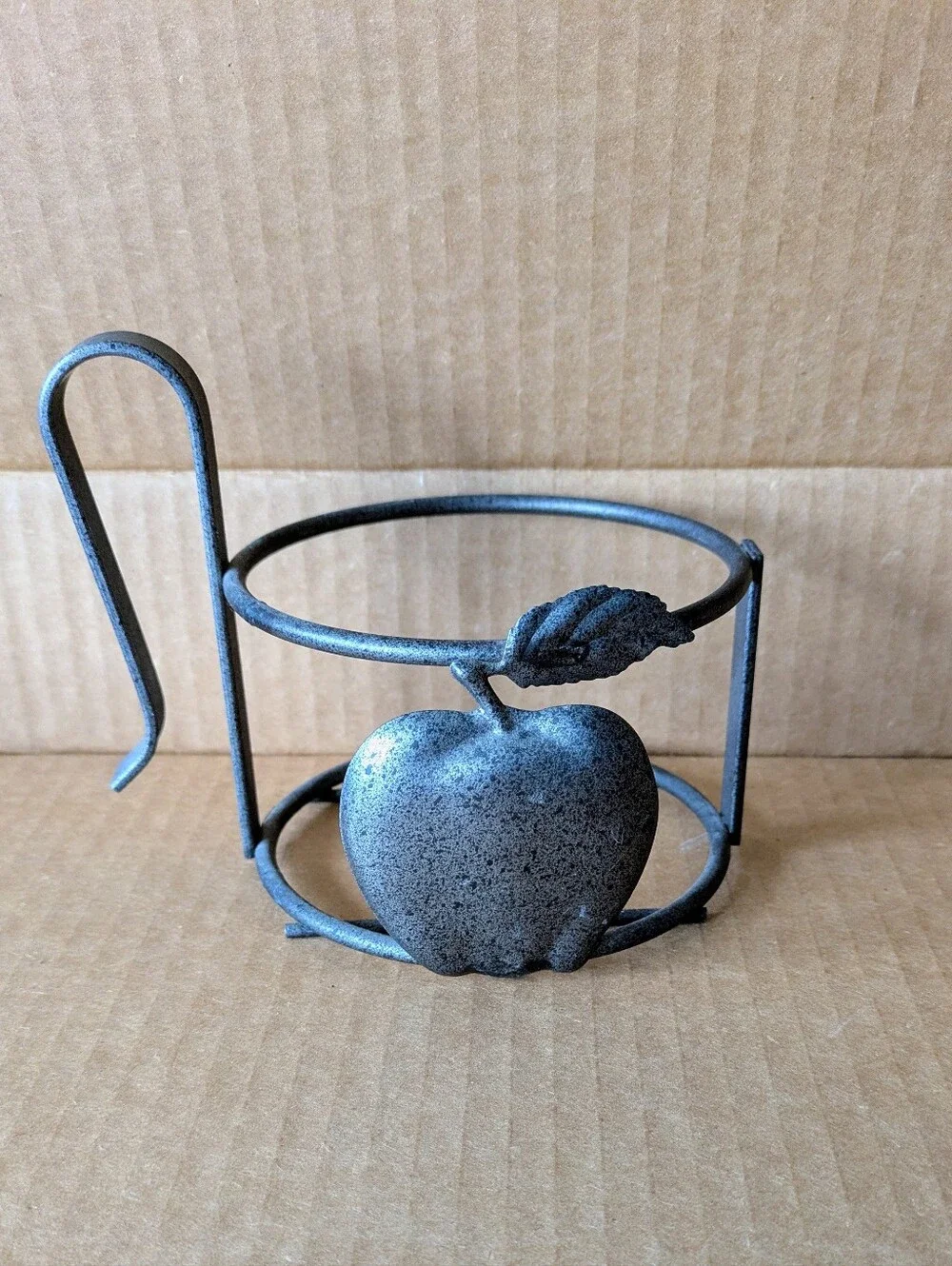 Candle or Plant Stand Metal Hook for Display Apple Design Speckled Gray